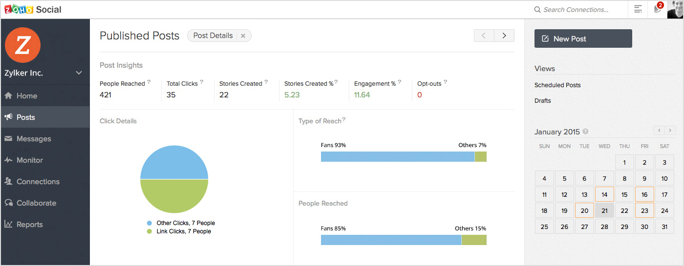 Zoho social dashboard