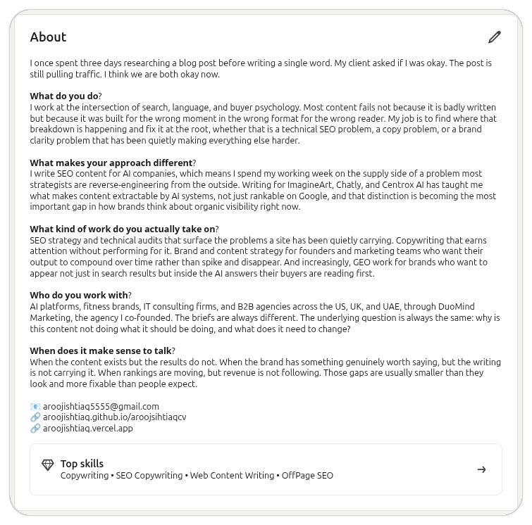 optimization of about section on linkedin profile