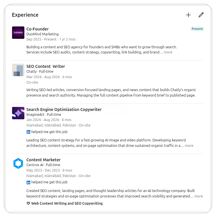 experience section optimization of linkedin profile