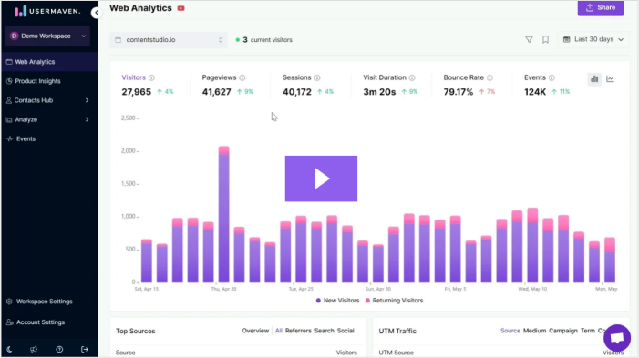 Usermaven web analytics feature