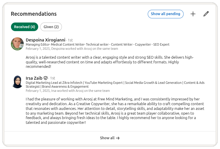 recommendation section optimization for linkedin profile 