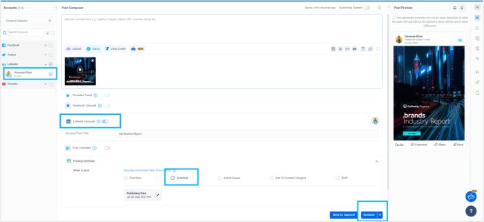 Select scheduling time and date