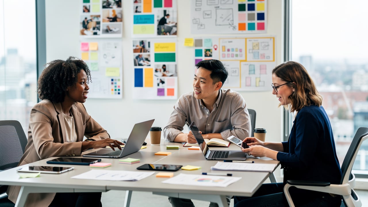 Marketing team collaborating on social media strategy