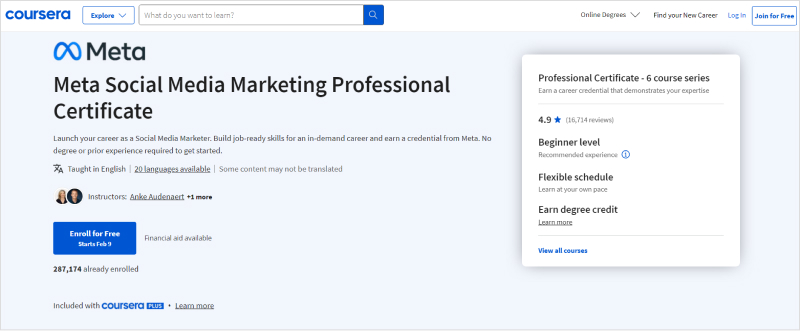 coursera social media marketing certificate
