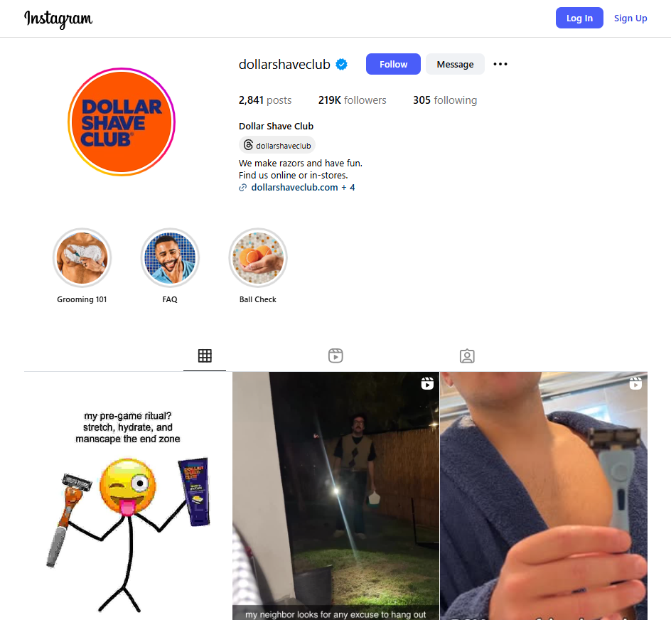 Dollar shave club instagram account
