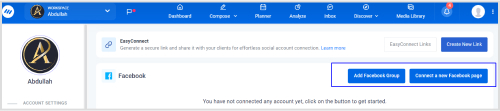 Add Facebook Group or Connect a new Facebook page