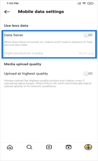 turn off data saver option