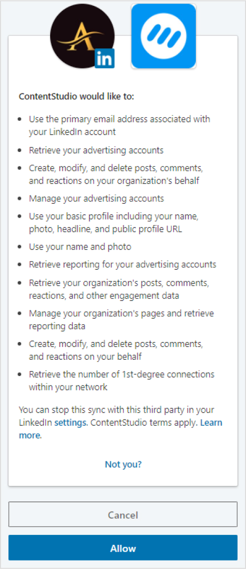 authorize ContentStudio to access your LinkedIn account