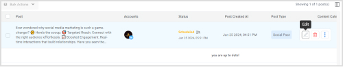 edit icon to modify a scheduled post