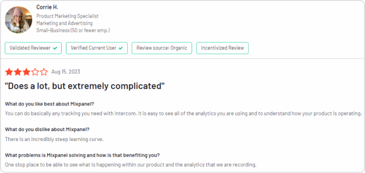 user review Mixpanel
