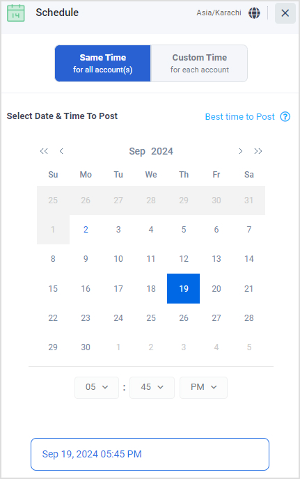 Choose date and time