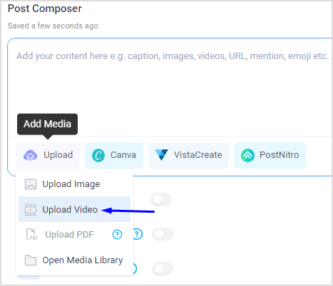 Upload video in the post composer