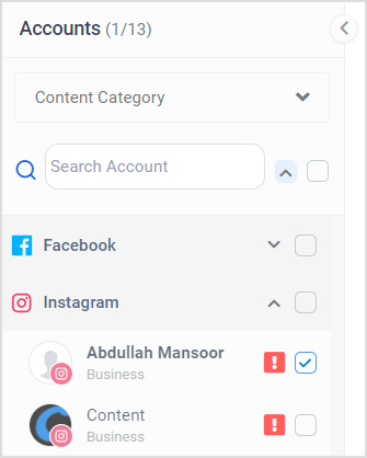 Select your connected Instagram profile