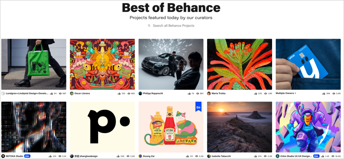 Behance Interface: An app like Pinterest for creative inspiration