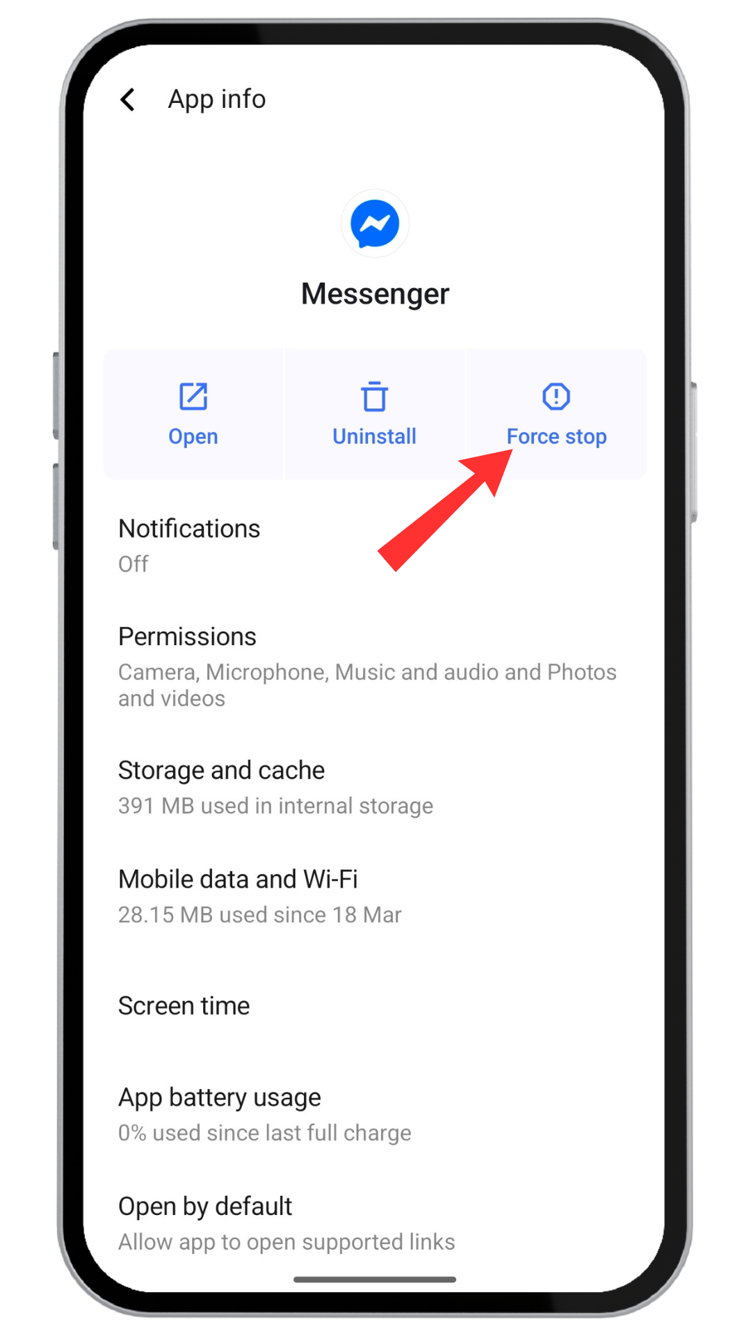 Force stop Messenger