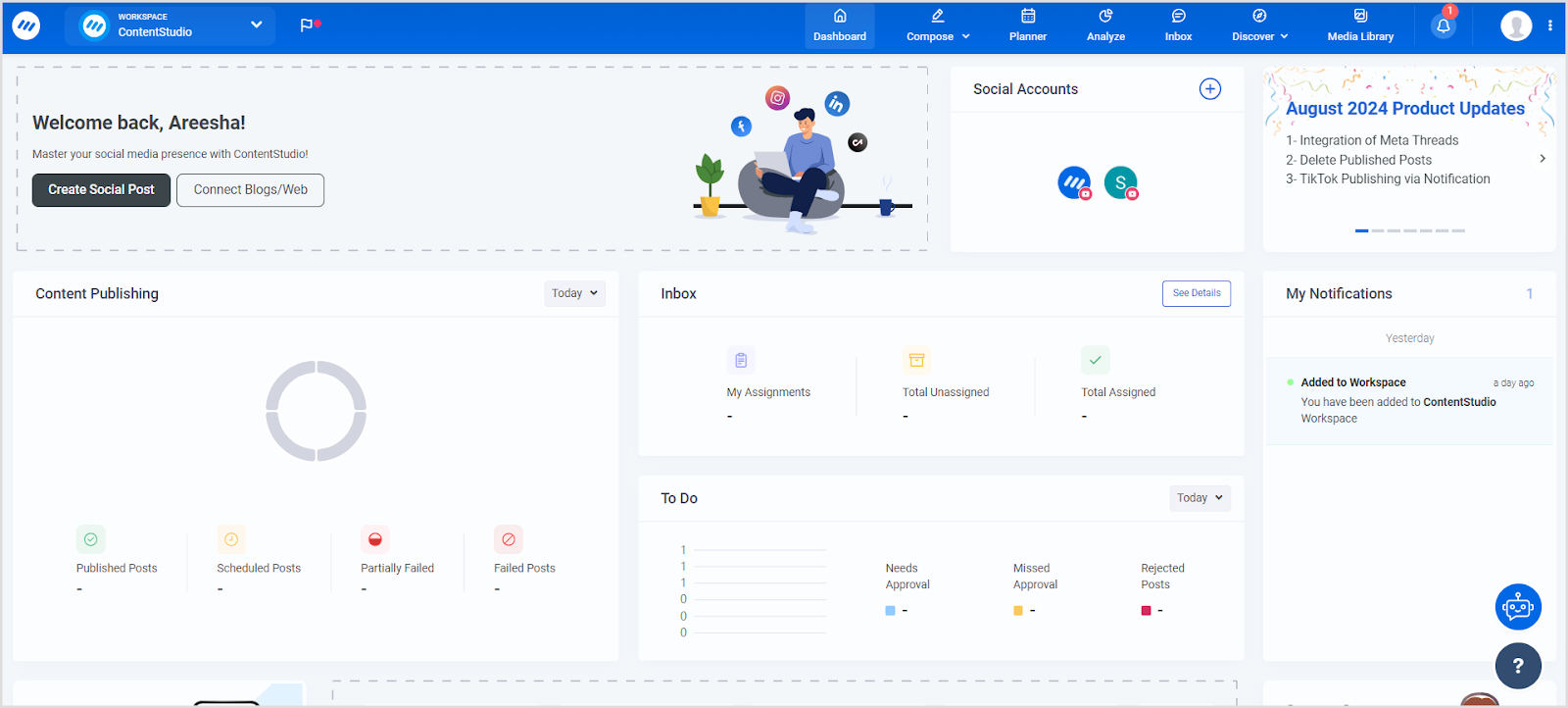 ContentStudio dashboard