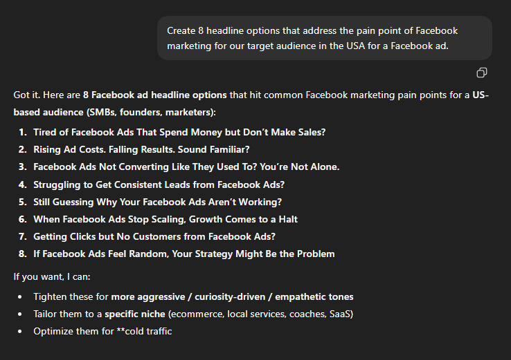 Create Facebook ad headings
