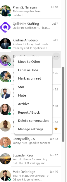 filters on linkedin messages