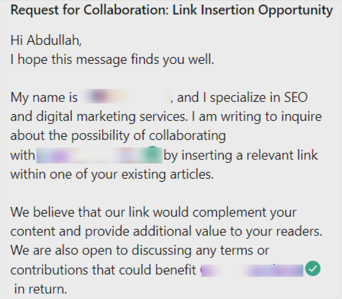 Example of value proposition LinkedIn message