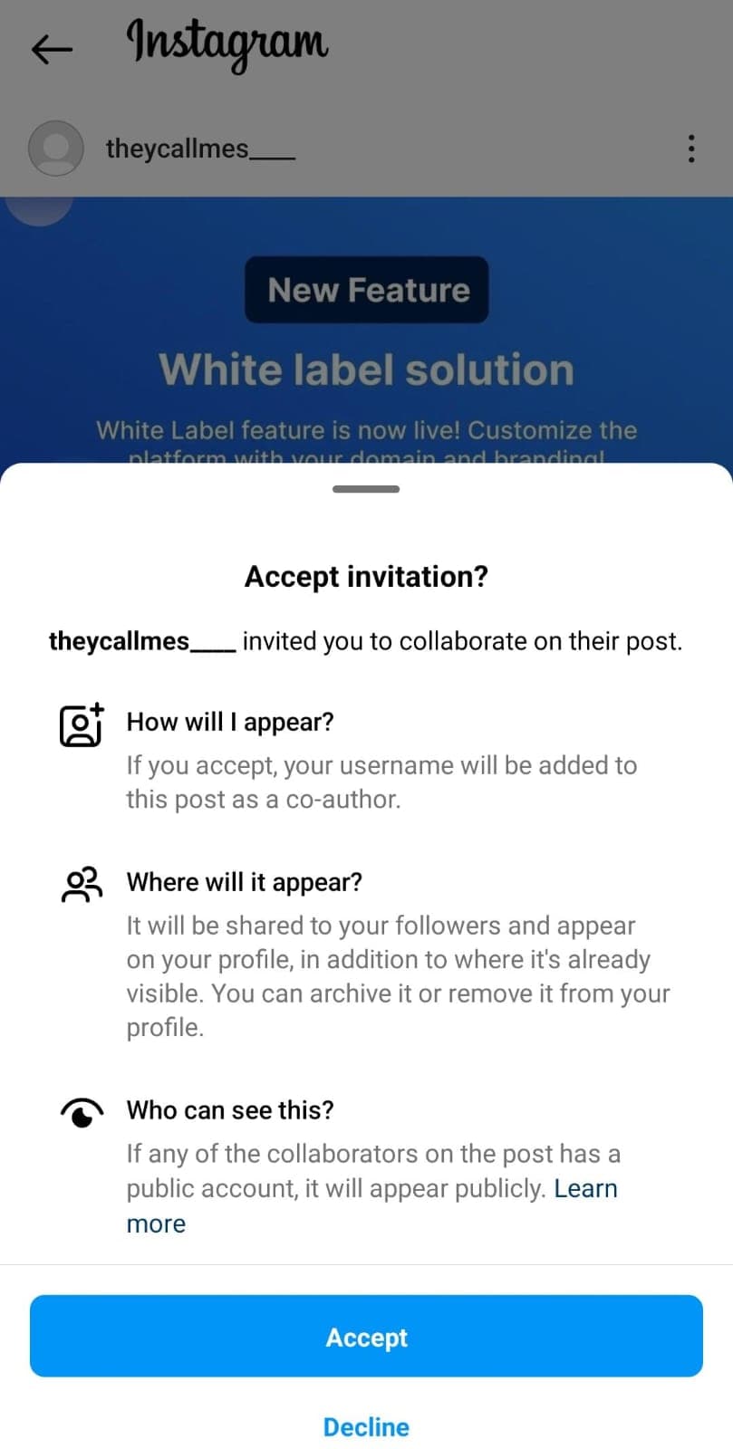 Accept or Decline Instagram Collaboration