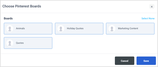 Choose Pinterest Boards