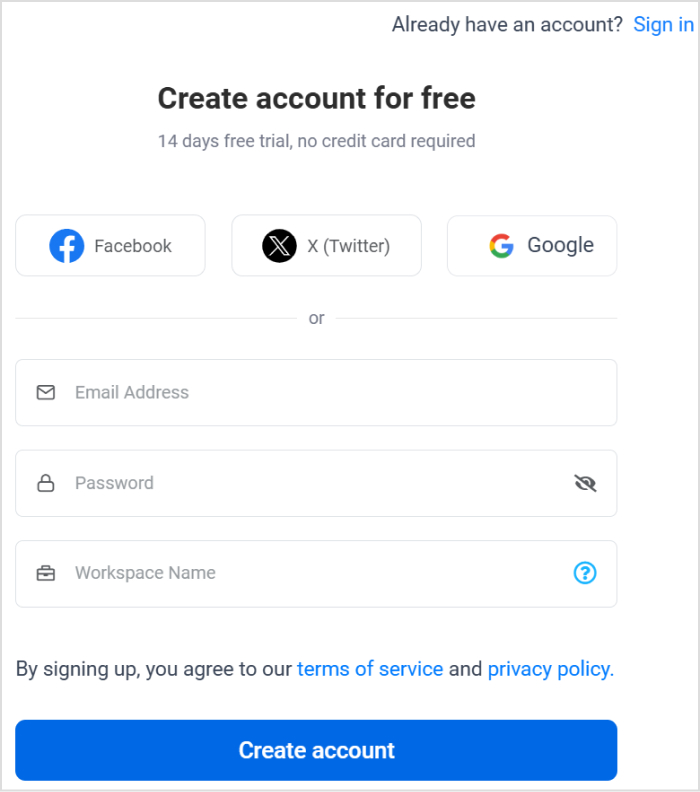 Create Account on ContentStudio