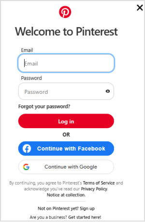 Login to Pinterest
