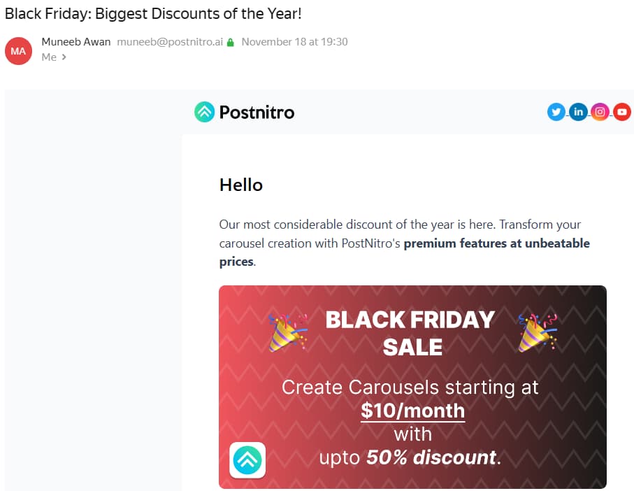 PostNitro Black Friday Email