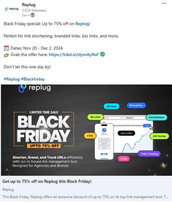 Replug LinkedIn Post Black Friday