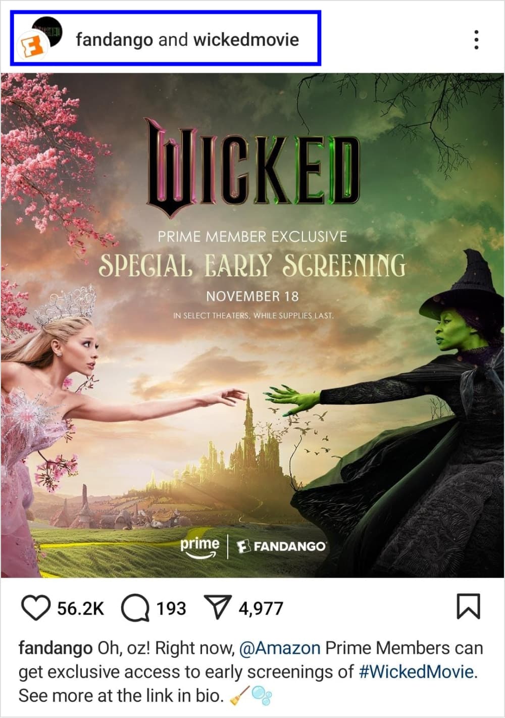 Wicked Movie Instagram Collab Post