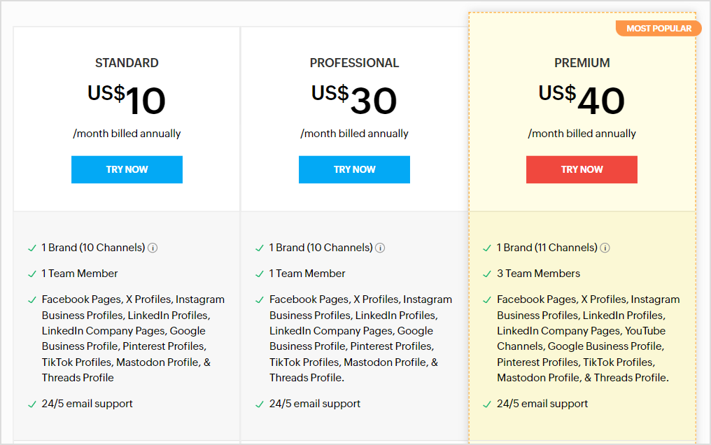 Zoho Social pricing