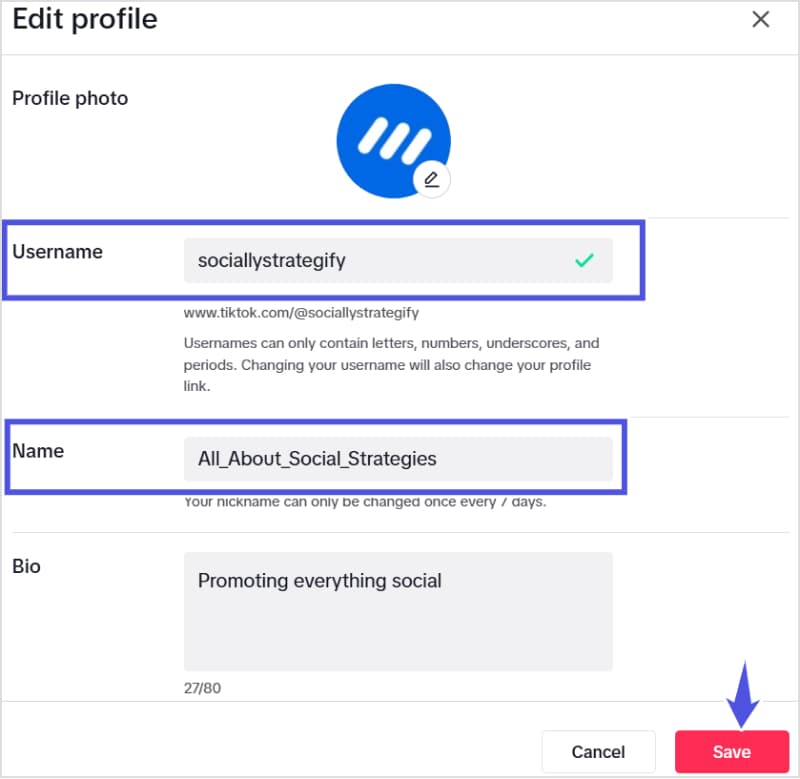 Change TikTok Username and Name
