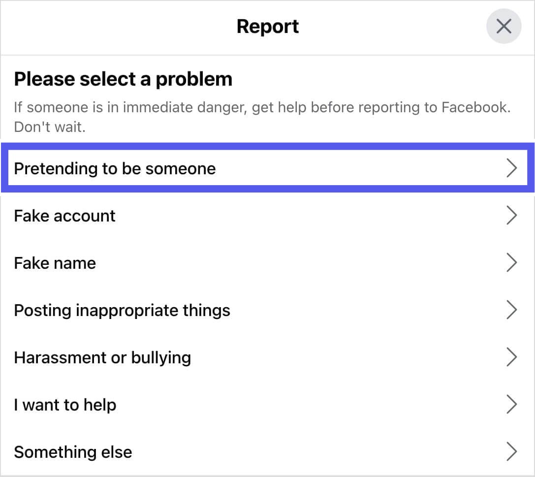 Facebook Report Fake Account