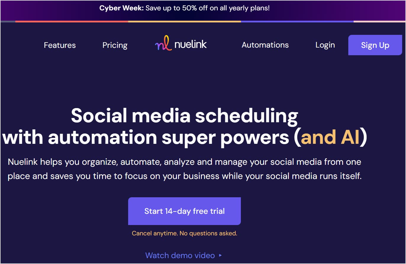 Nuelink Website: An automation-based social media management tool