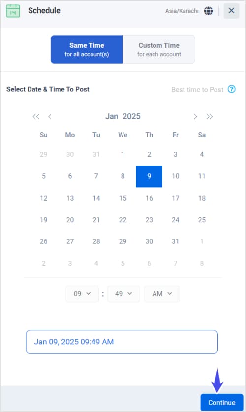 Select Date and Time to Schedule Tweet