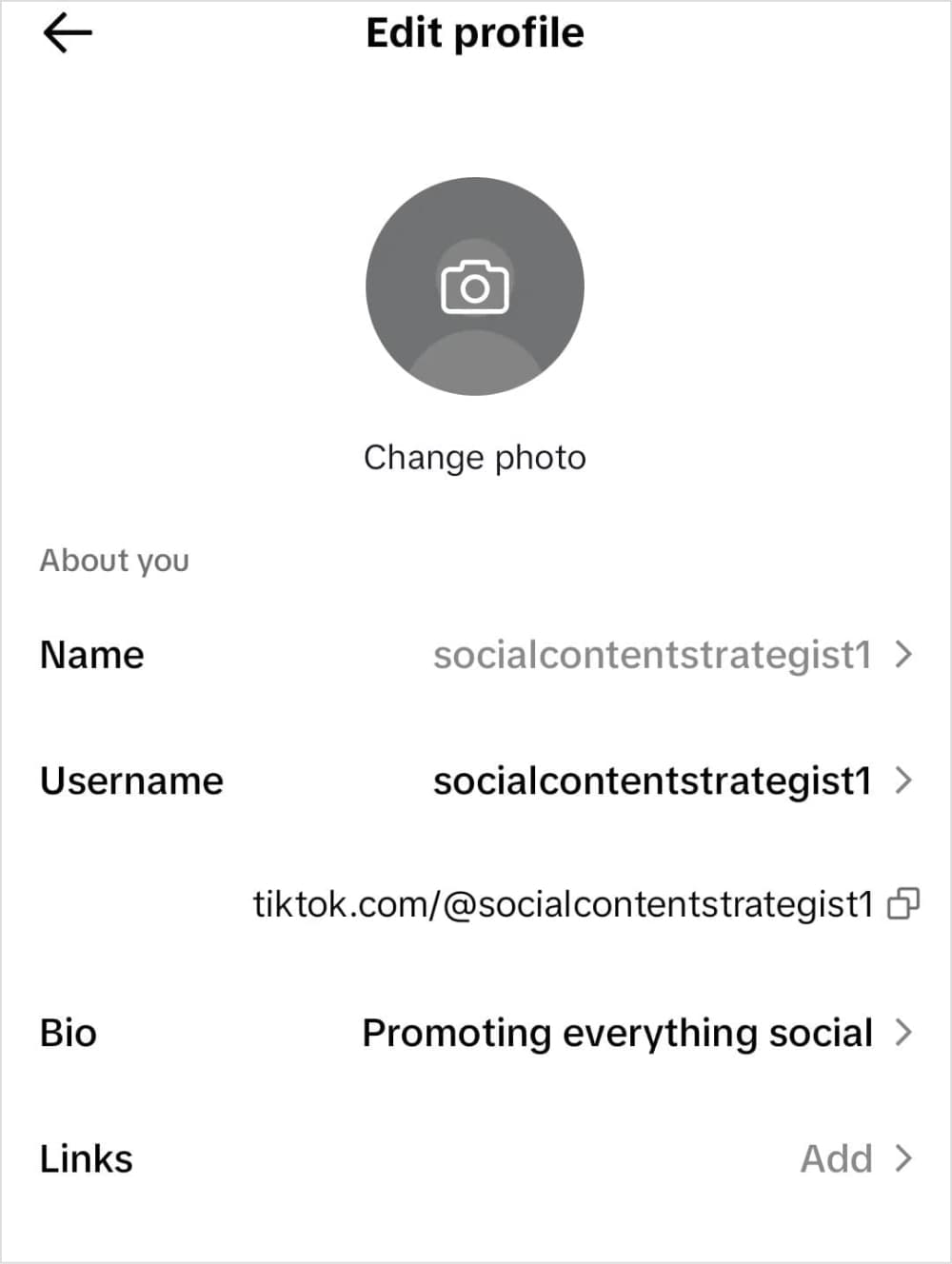 TikTok Profile Edit Options