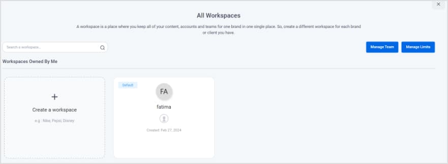 Workspaces within ContentStudio