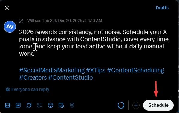 twitter post schedule button