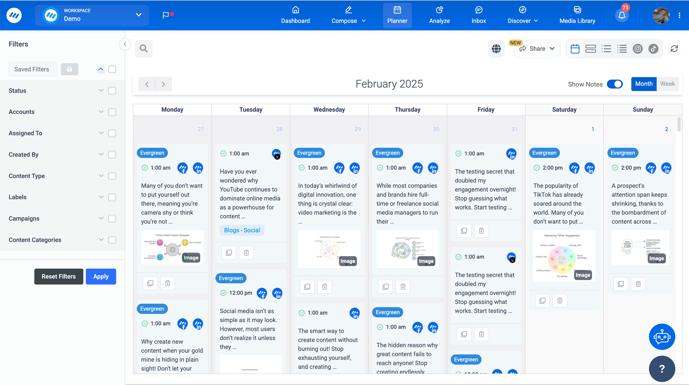 Social media calendar ContentStudio