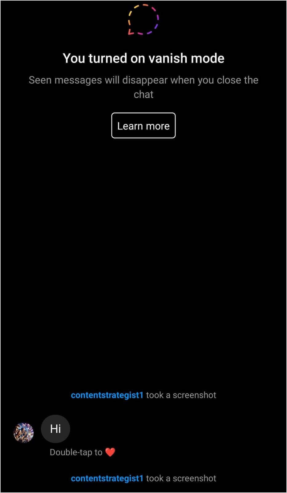 Instagram Vanish Mode Screenshot Notification