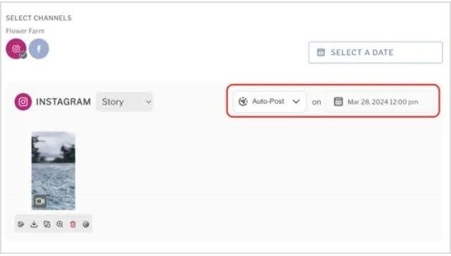 Planoly's auto-posting feature scheduling an Instagram story.