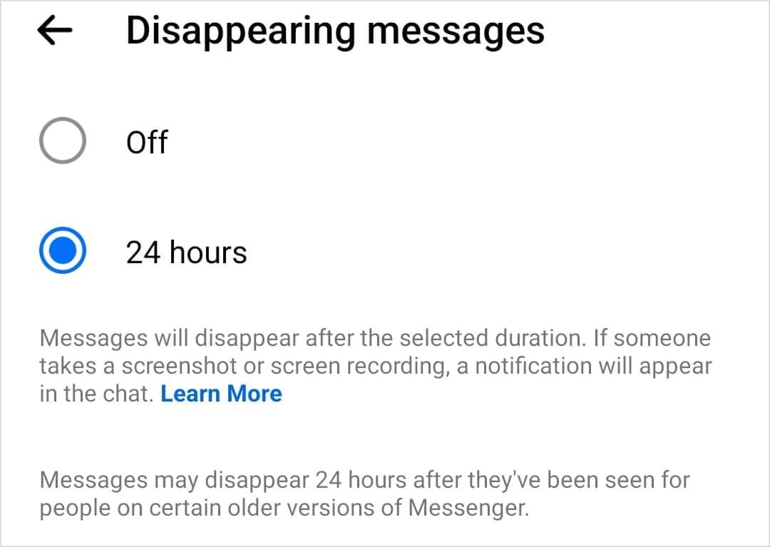 Facebook Disappearing messages