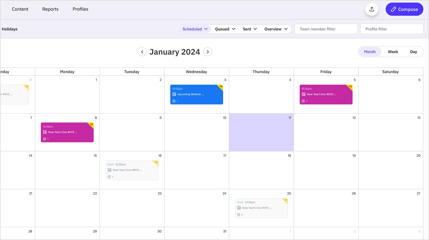 Sendible Calendar Planner