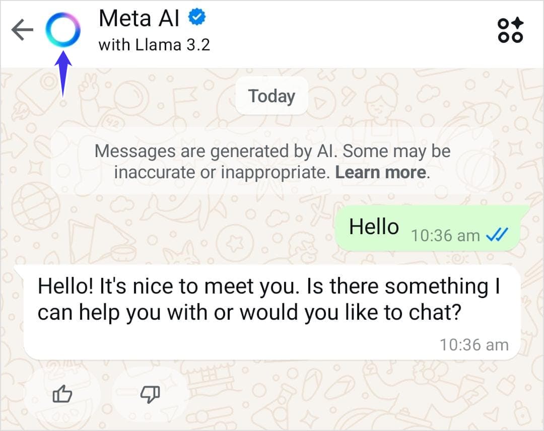 Tap Meta AI Chat in WhatsApp