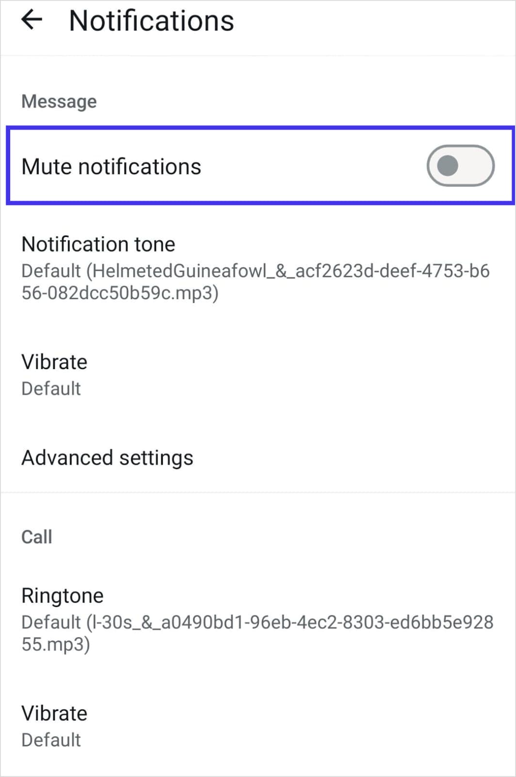 Toggle the Mute Notifications button