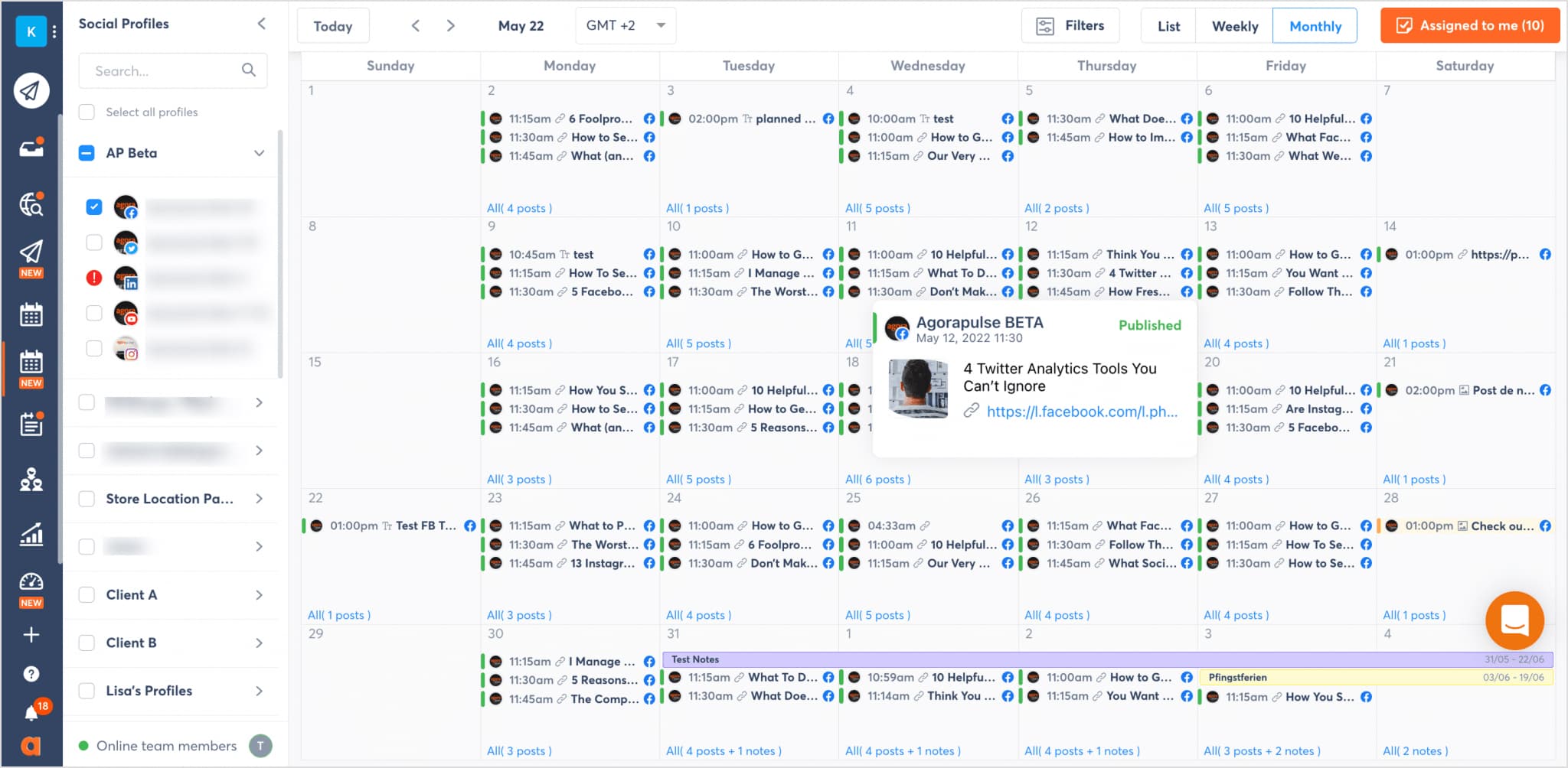 Agorapulse social media scheduler Calendar 