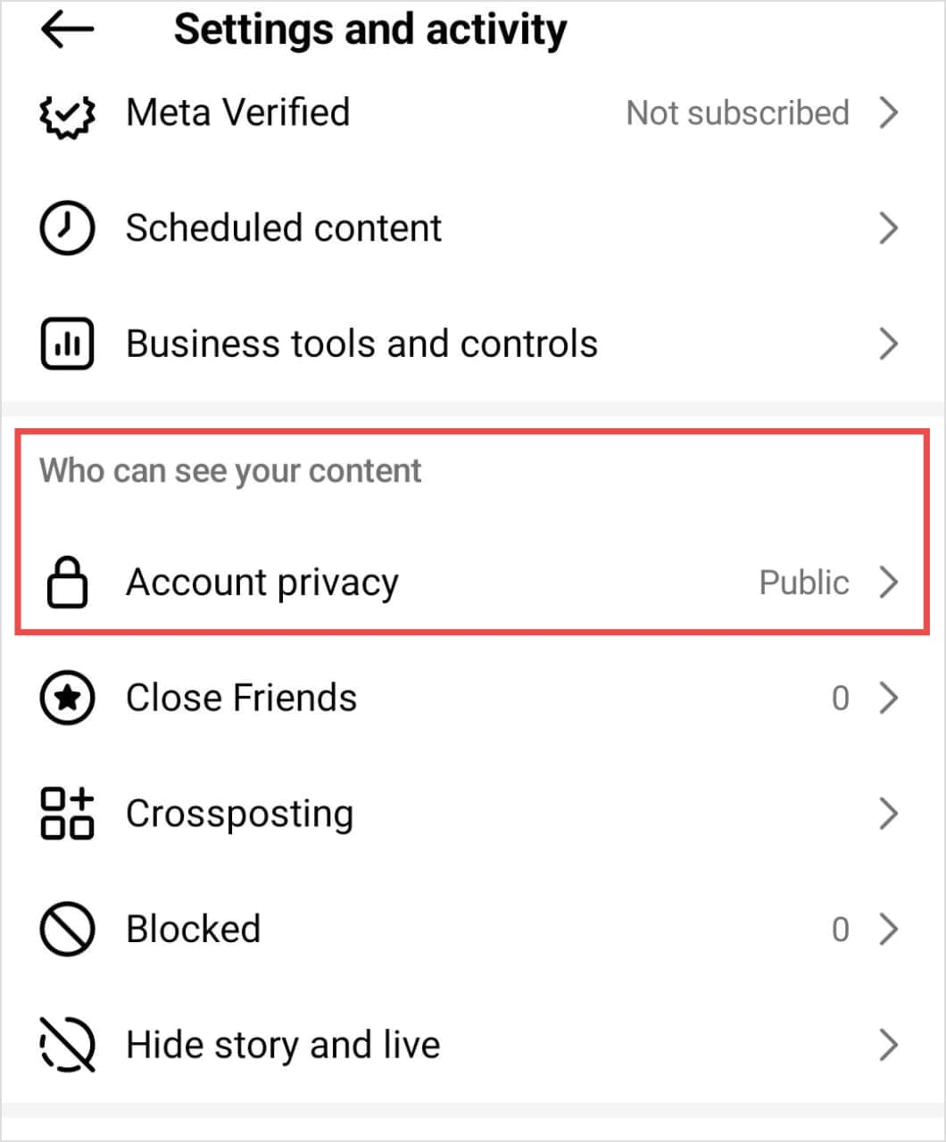 Open Account Privacy Settings