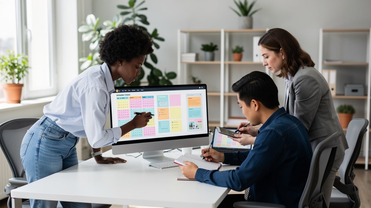 team collaborating on social media content strategy