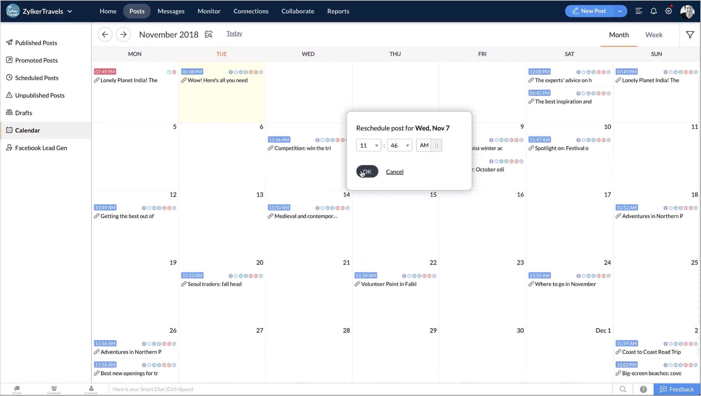 Zoho Social Scheduling Feature