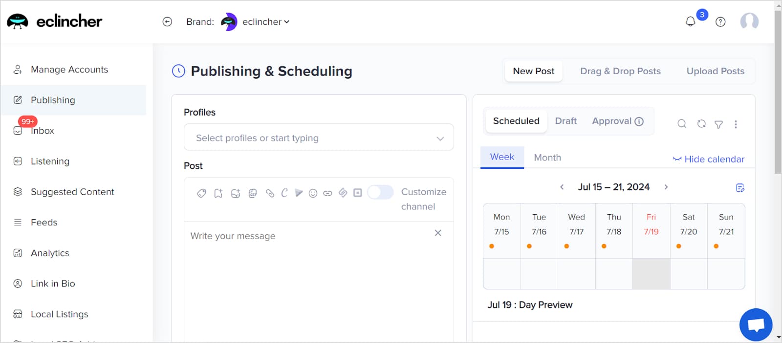 eClincher Social Media Scheduling